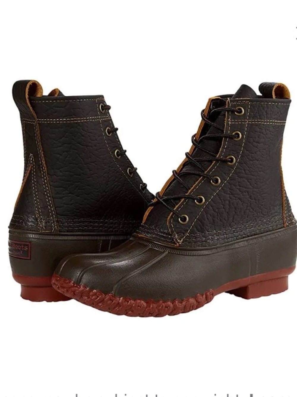 LL Bean Bison Duck Boots 8" Dark Brown/Brick Red 9 Waterproof Outdoor Camping